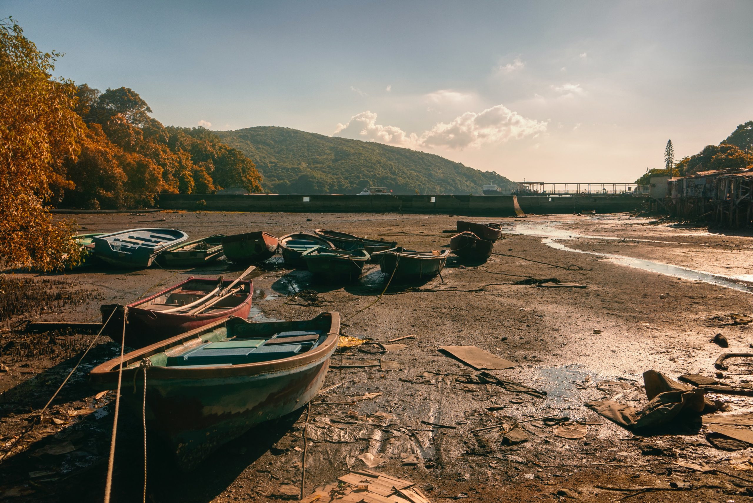 Boats on a dry river.
